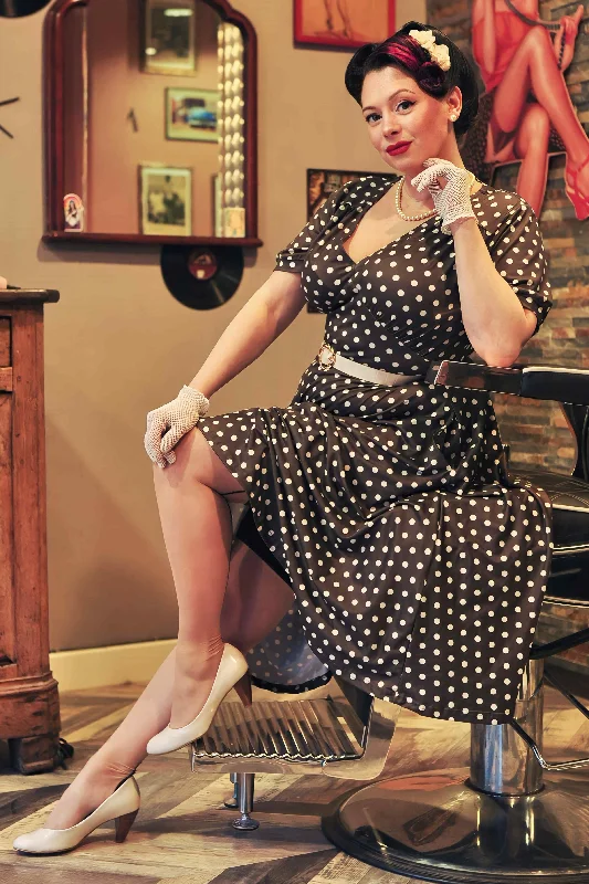 Julia 50s Style Brown & White Polka Dot Dress