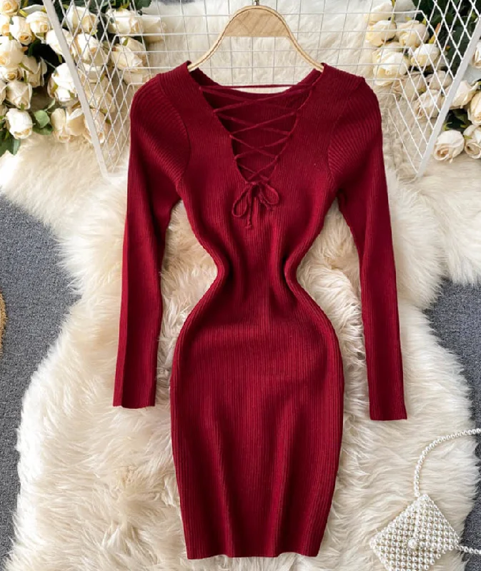 V neck knitted sweater dress  196